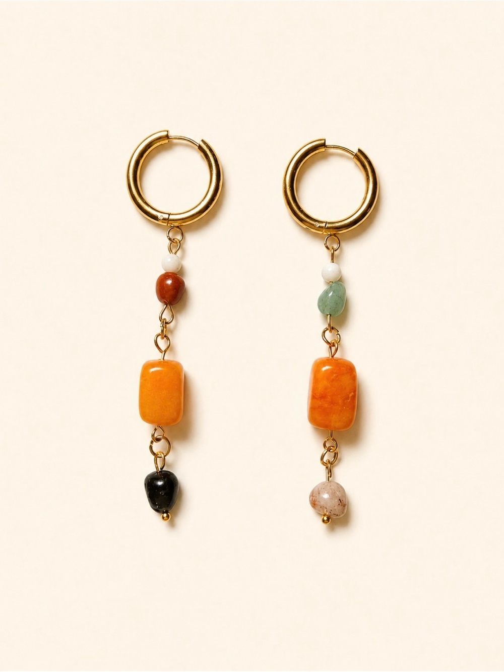 Gold Hoop Earrings with Orange Stone Drops